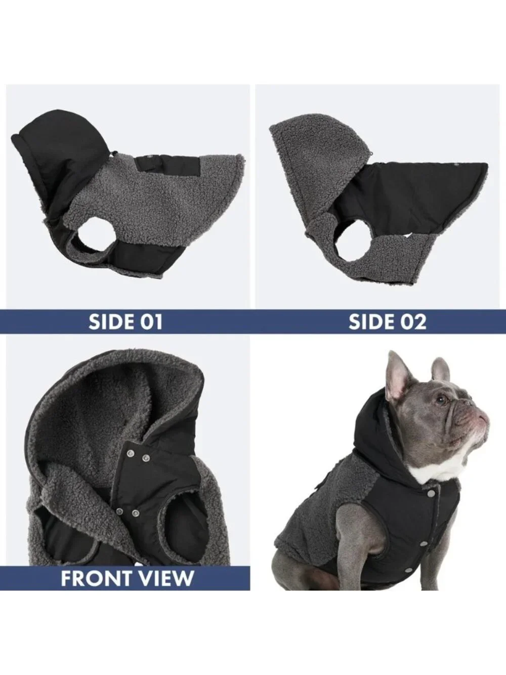 Spark Paws Black Gray Fleece Reversible Dog Hoodie Sweater 2XL Big Dogs NEW